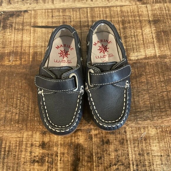 marine wag kids shoes loafers Size 23 US 7 Blue  Leather Hook Loop Dress - Picture 4 of 10